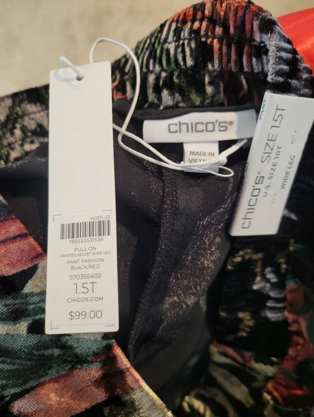Chico’s Velvet Floral and Animal Print Wide-Leg Pants size 10T New